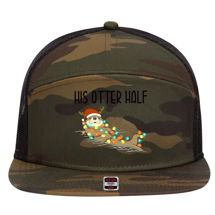 His And Her Couples Christmas Otter Matching With Her 7 Panel Mesh Trucker Snapback Hat