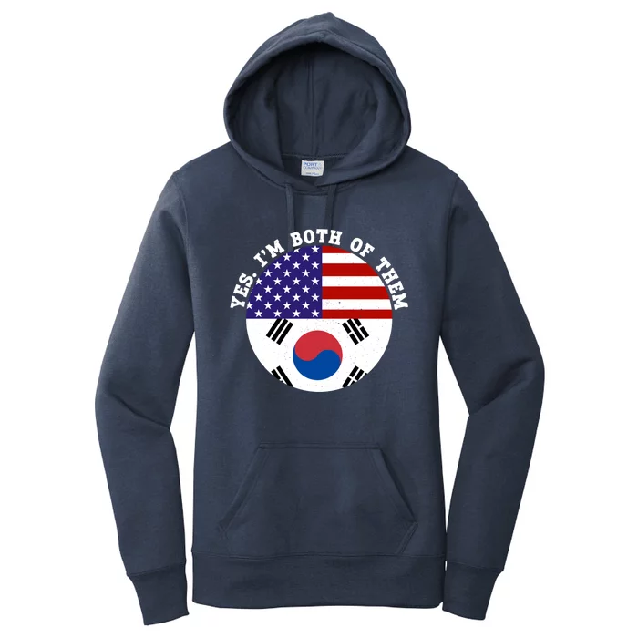 Half American Half South Korea Usa Flag Patriotic Gift Women's Pullover Hoodie