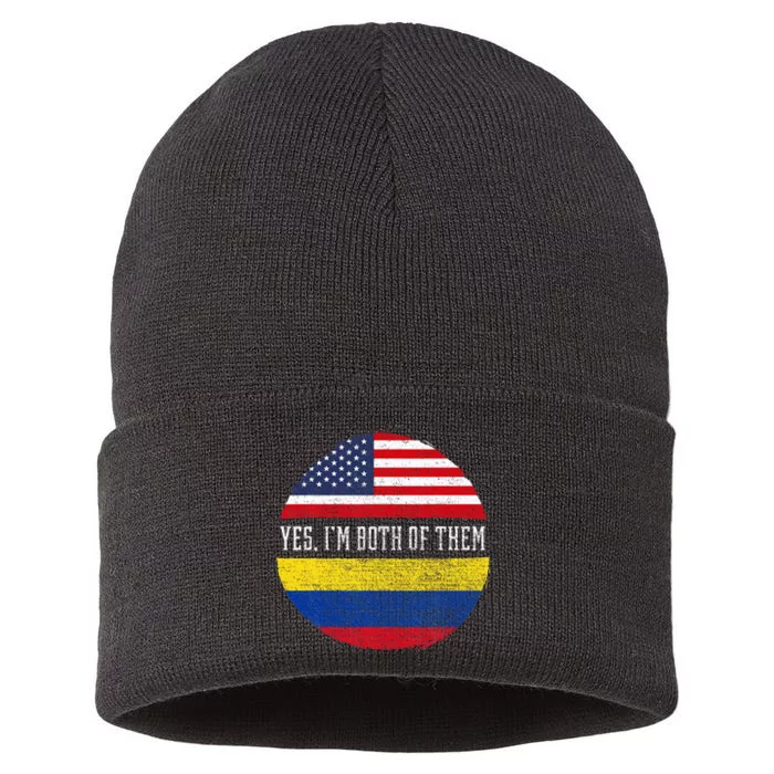 Half American Half Colombian USA Flag Colombia Heritage DNA Sustainable Knit Beanie