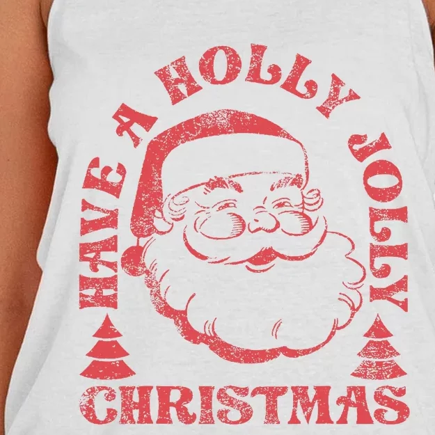 Have A Holly Christmas Jolly Xmas Cute Santa Funny Holiday Women's Knotted Racerback Tank