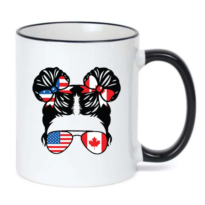 Half American Half Canadian Girl USA Canada Flag Patriot Black Color Changing Mug