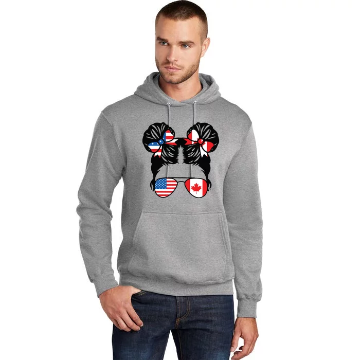 Half American Half Canadian Girl USA Canada Flag Patriot Tall Hoodie