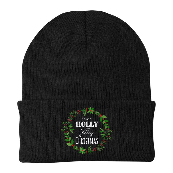 Have A Holly Jolly Christmas Wreath Xmas Holiday Knit Cap Winter Beanie