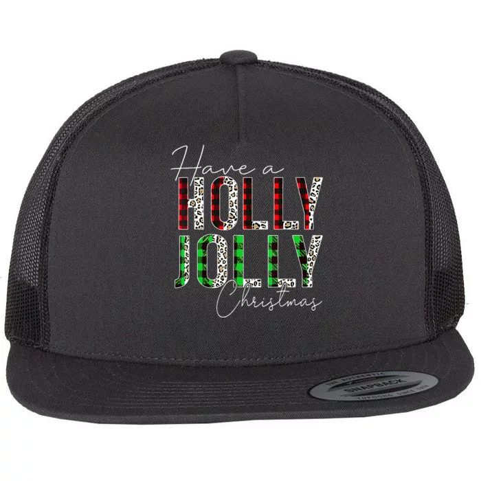 Have A Holly Xmas Jolly Christmas Rainbow Flat Bill Trucker Hat