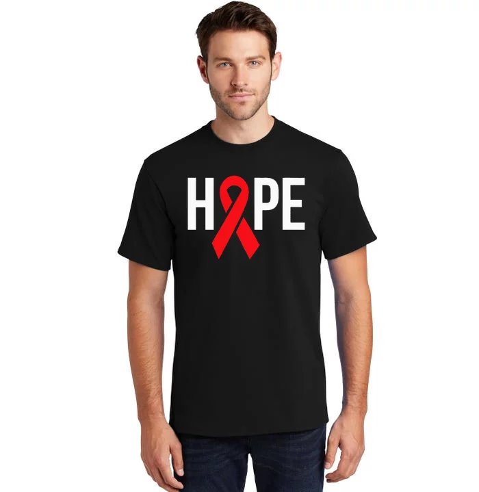 Hope Aids Hiv Red Ribbon Awareness Gift World Aids Day Tall T-Shirt