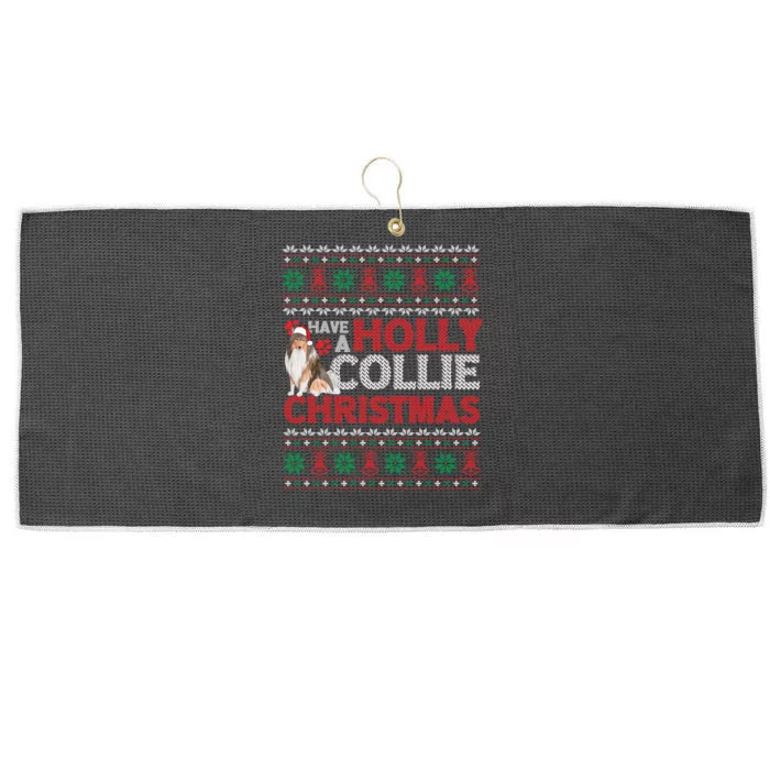 Have A Holly Collie Christmas Collie Dog Ugly Xmas Large Microfiber Waffle Golf Towel