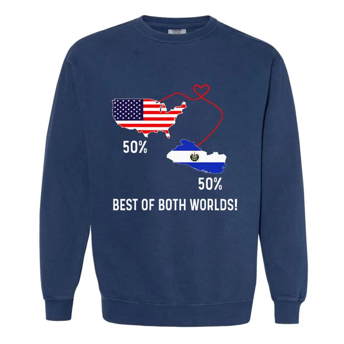 Half American Half El Salvador Flag Combined Map Salvadorian Garment-Dyed Sweatshirt