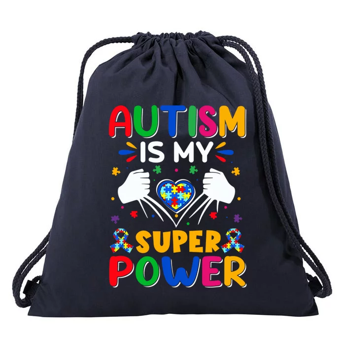 Heart Autism Is My Superpower Autism Awareness Cool Gift Drawstring Bag