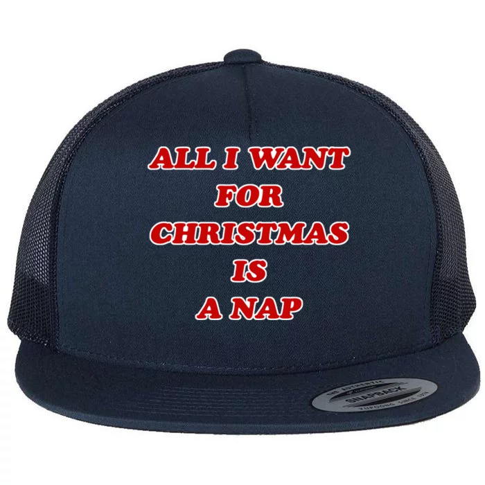 Holiday All I Want For Christmas Is A Nap Text Cool Gift Flat Bill Trucker Hat