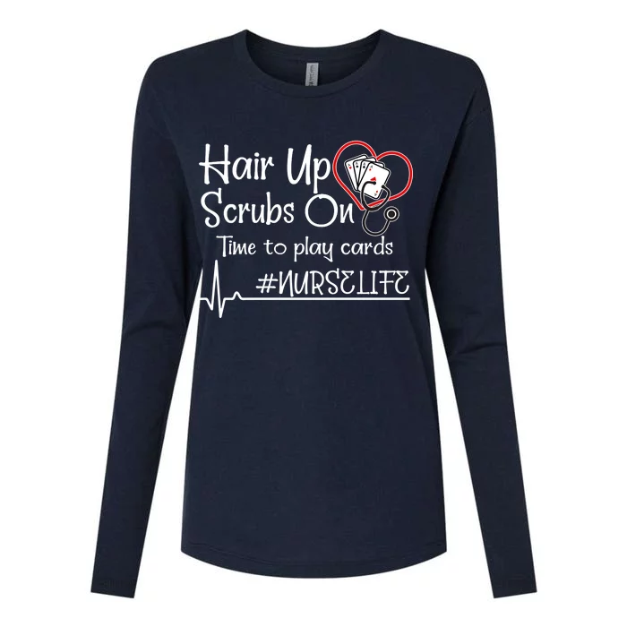 Hair Up Scrubs On Time to Play Cards Womens Cotton Relaxed Long Sleeve T-Shirt