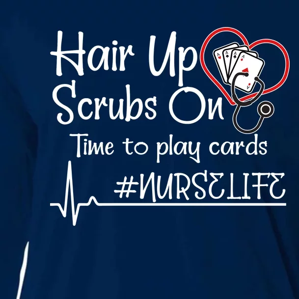 Hair Up Scrubs On Time to Play Cards Cooling Performance Long Sleeve Crew