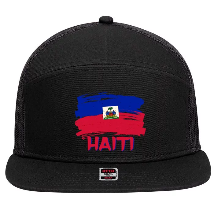 Haiti Distressed Painted Flag 7 Panel Mesh Trucker Snapback Hat