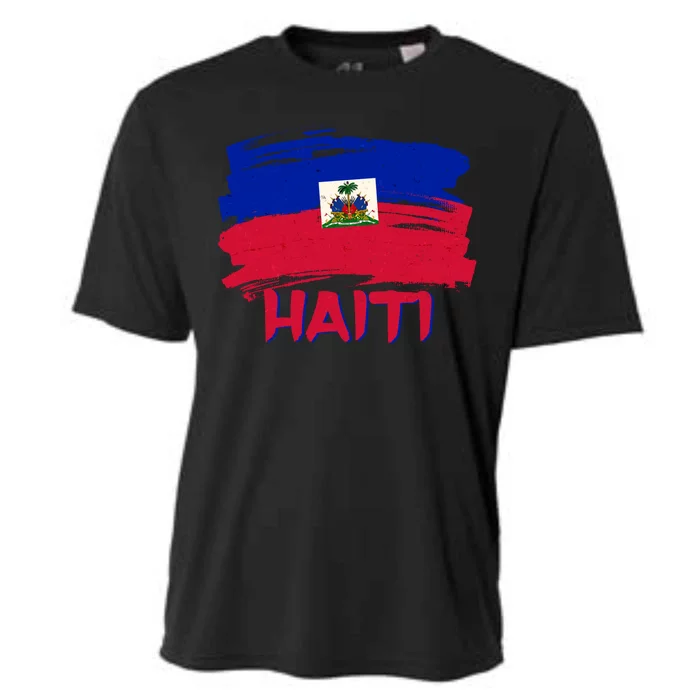 Haiti Distressed Painted Flag Cooling Performance Crew T-Shirt