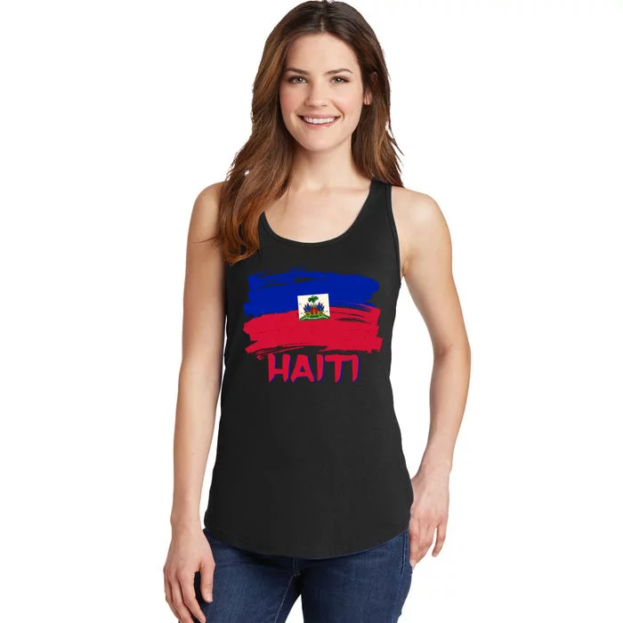 Haiti Distressed Painted Flag Ladies Essential Tank