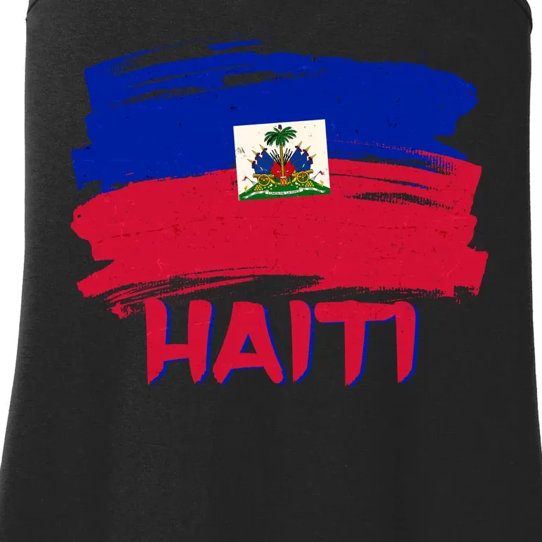 Haiti Distressed Painted Flag Ladies Essential Tank