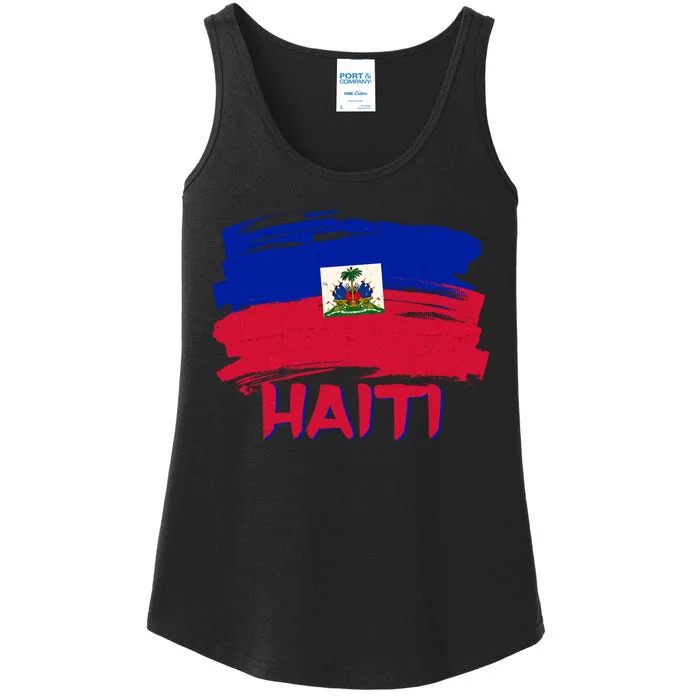 Haiti Distressed Painted Flag Ladies Essential Tank