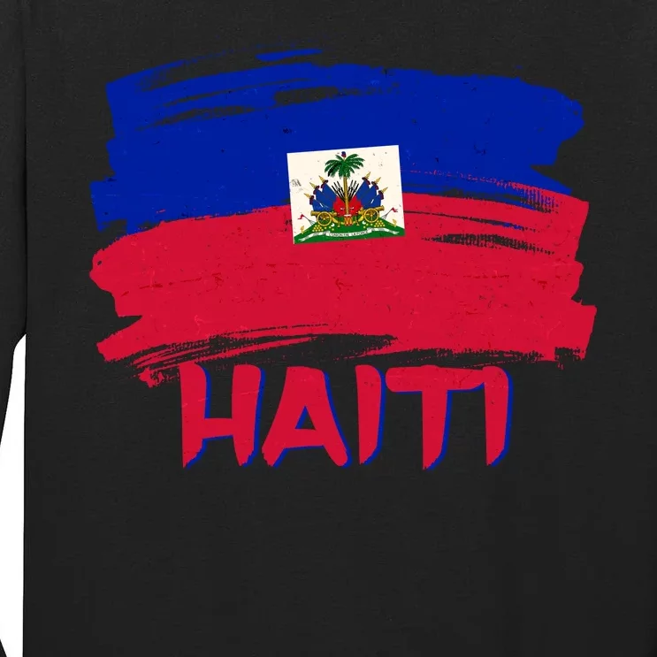 Haiti Distressed Painted Flag Tall Long Sleeve T-Shirt