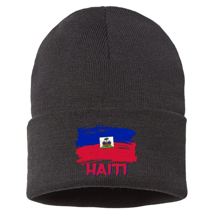 Haiti Distressed Painted Flag Sustainable Knit Beanie