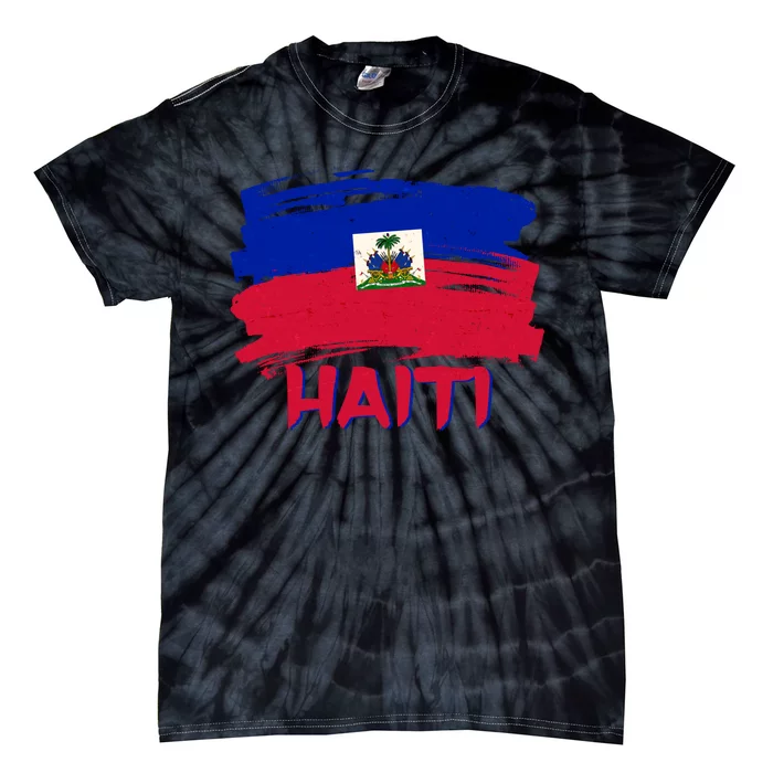 Haiti Distressed Painted Flag Tie-Dye T-Shirt