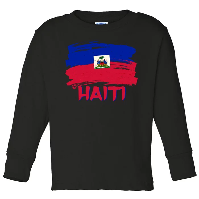 Haiti Distressed Painted Flag Toddler Long Sleeve Shirt