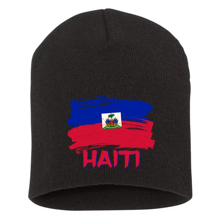 Haiti Distressed Painted Flag Short Acrylic Beanie