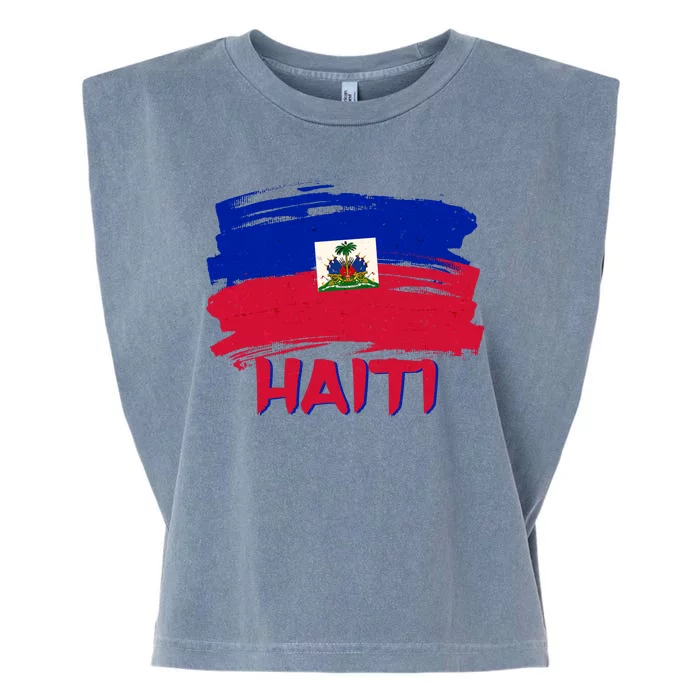 Haiti Distressed Painted Flag Garment-Dyed Women's Muscle Tee