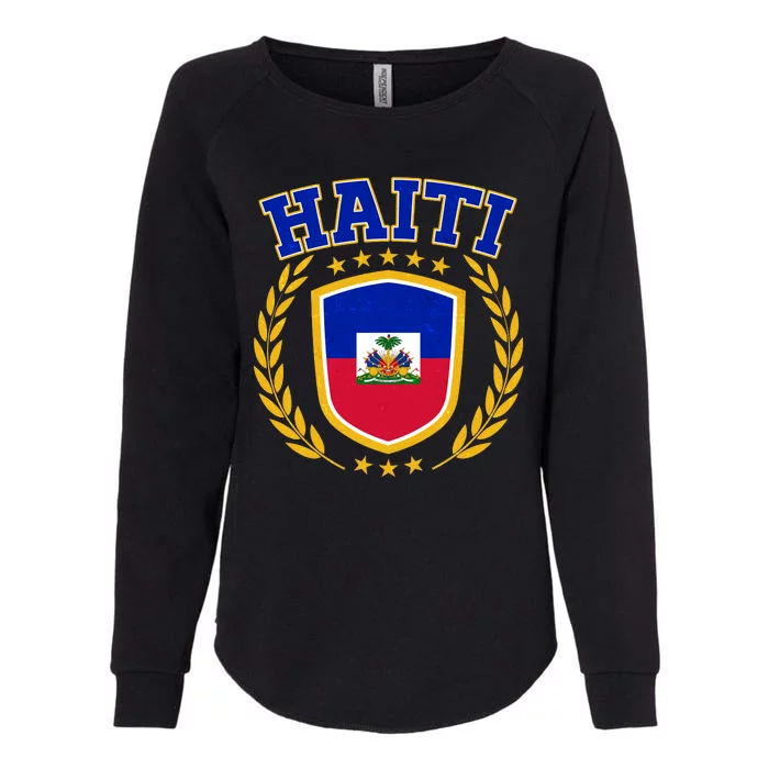 Haiti Flag Crest Shield Logo Womens California Wash Sweatshirt