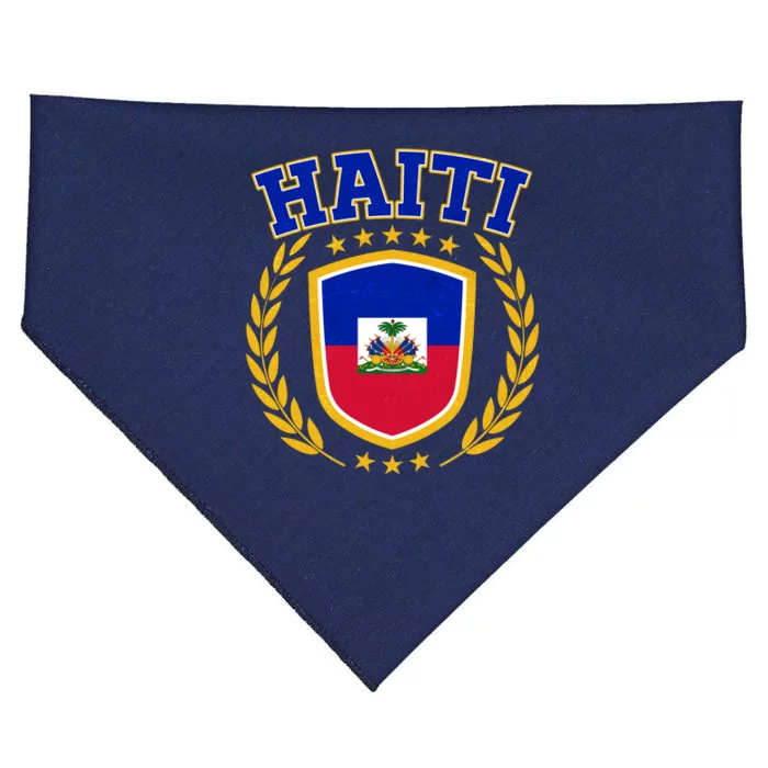 Haiti Flag Crest Shield Logo USA-Made Doggie Bandana