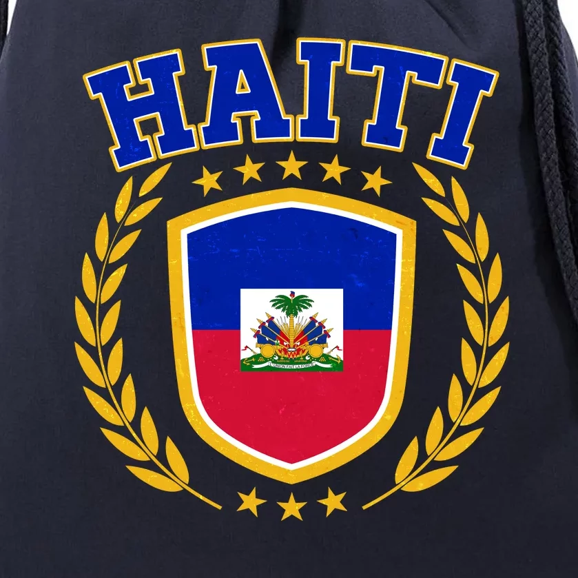 Haiti Flag Crest Shield Logo Drawstring Bag