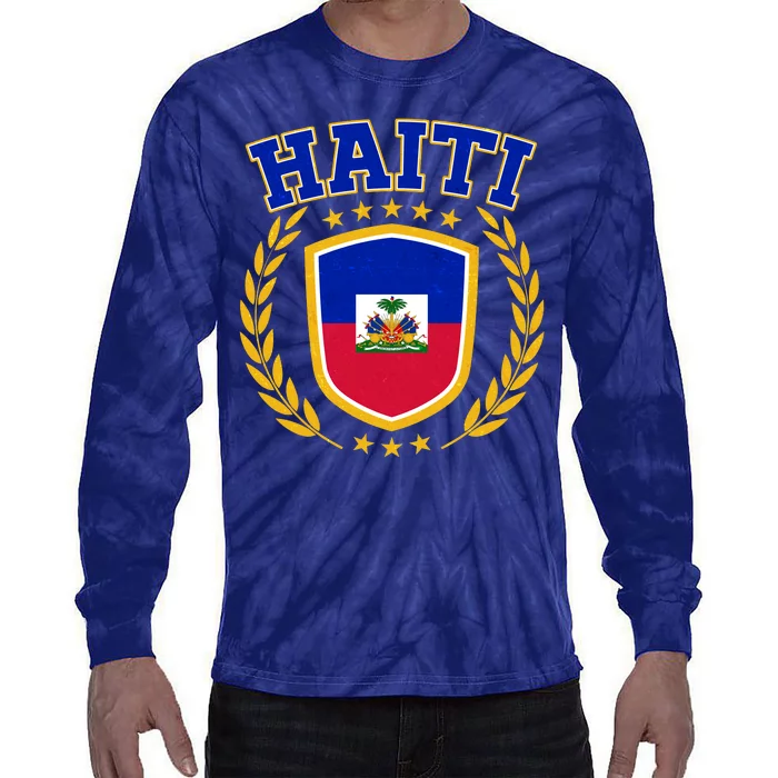 Haiti Flag Crest Shield Logo Tie-Dye Long Sleeve Shirt