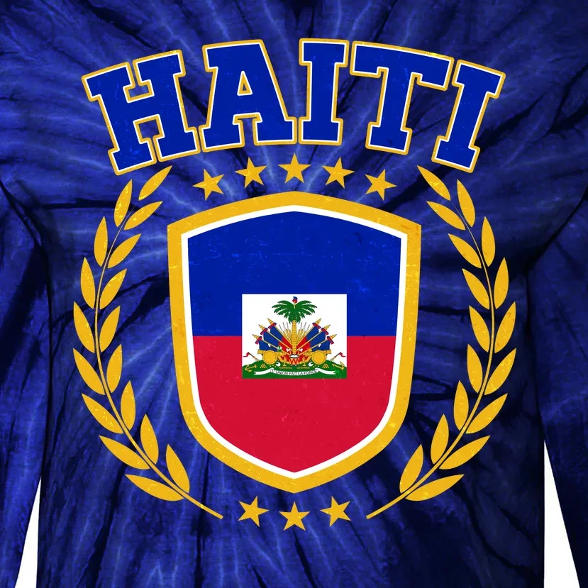 Haiti Flag Crest Shield Logo Tie-Dye Long Sleeve Shirt