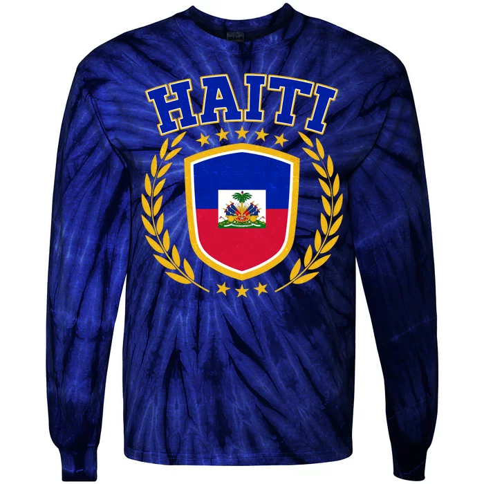 Haiti Flag Crest Shield Logo Tie-Dye Long Sleeve Shirt