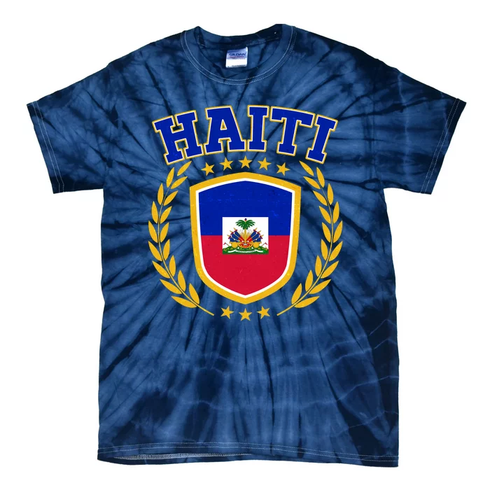 Haiti Flag Crest Shield Logo Tie-Dye T-Shirt