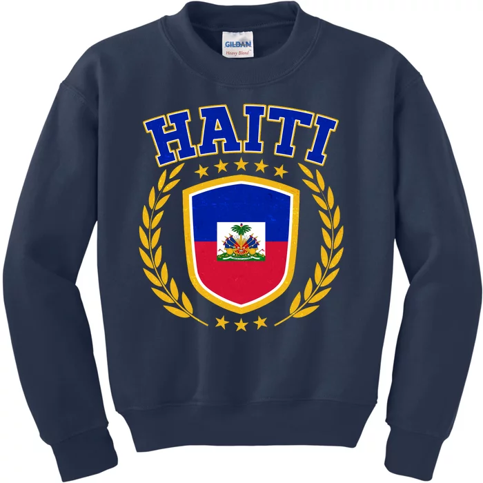 Haiti Flag Crest Shield Logo Kids Sweatshirt