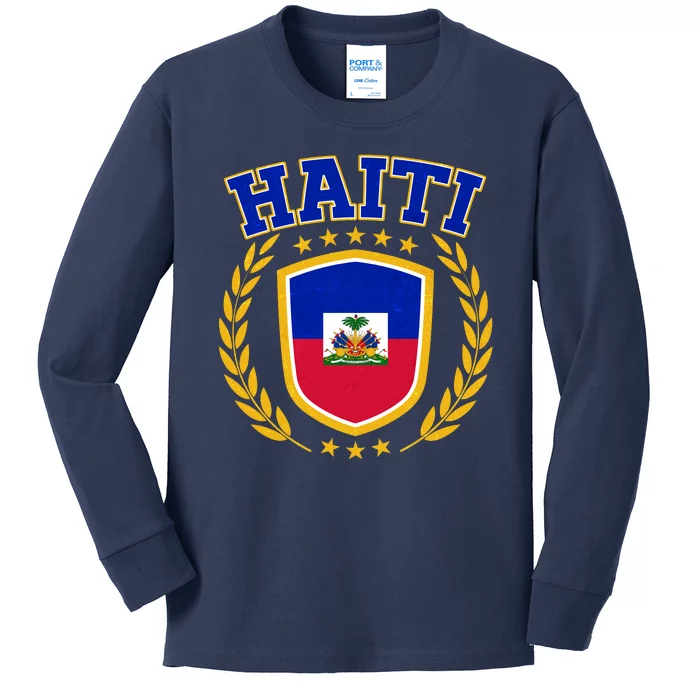 Haiti Flag Crest Shield Logo Kids Long Sleeve Shirt