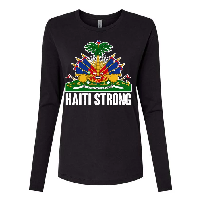 Haiti Strong Flag Symbol Logo Womens Cotton Relaxed Long Sleeve T-Shirt