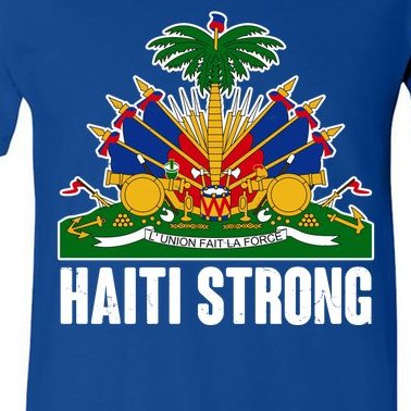 Haiti Strong Flag Symbol Logo V-Neck T-Shirt