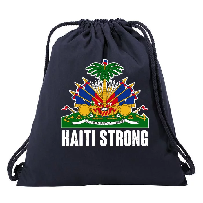 Haiti Strong Flag Symbol Logo Drawstring Bag