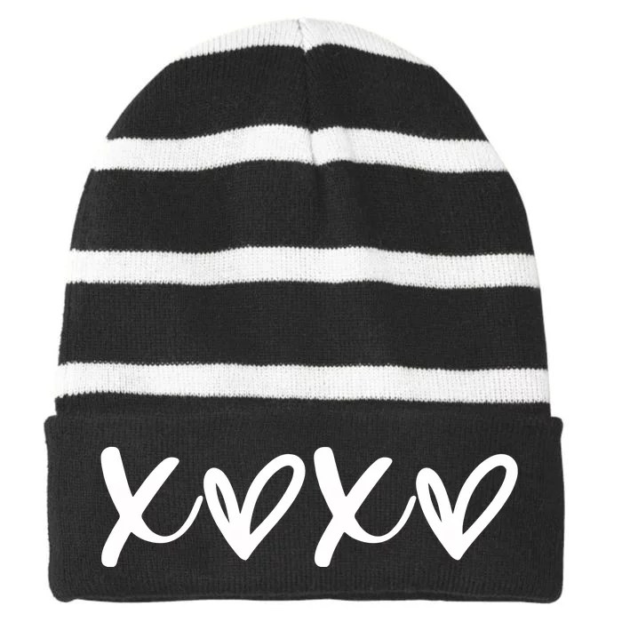 Hugs And Kisses Xoxo Striped Beanie with Solid Band