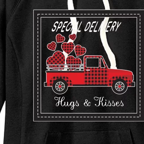 Hugs And Kisses Special Delivery Truck Happy Valentines Day Women's Fleece Hoodie