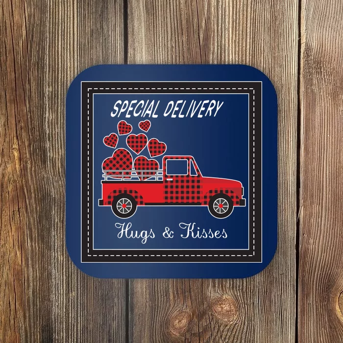 Hugs And Kisses Special Delivery Truck Happy Valentines Day Coaster