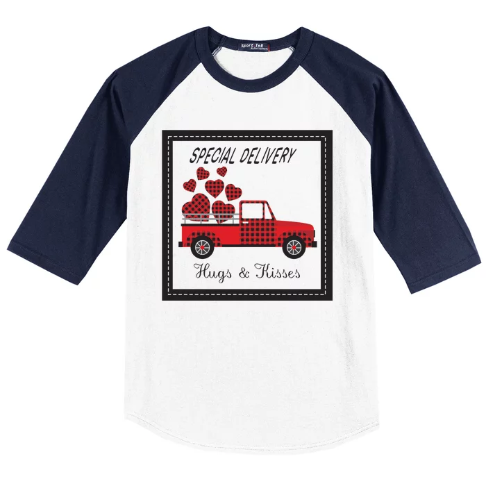 Hugs And Kisses Special Delivery Truck Happy Valentines Day Baseball Sleeve Shirt