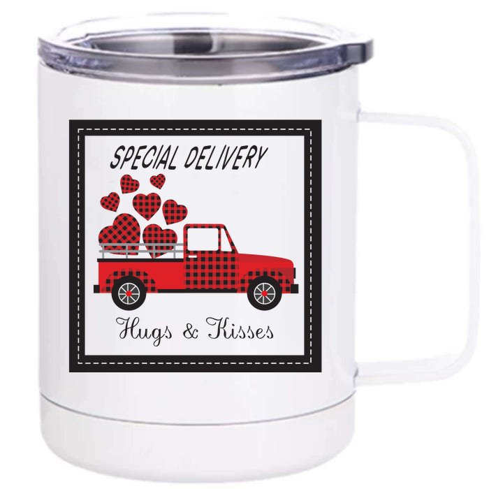 Hugs And Kisses Special Delivery Truck Happy Valentines Day Front & Back 12oz Stainless Steel Tumbler Cup