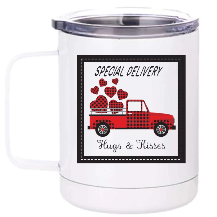 Hugs And Kisses Special Delivery Truck Happy Valentines Day Front & Back 12oz Stainless Steel Tumbler Cup