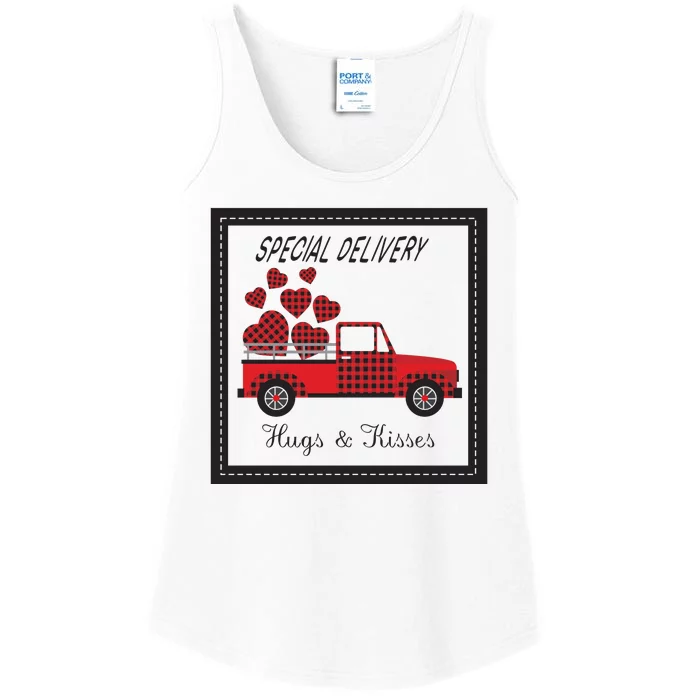 Hugs And Kisses Special Delivery Truck Happy Valentines Day Ladies Essential Tank