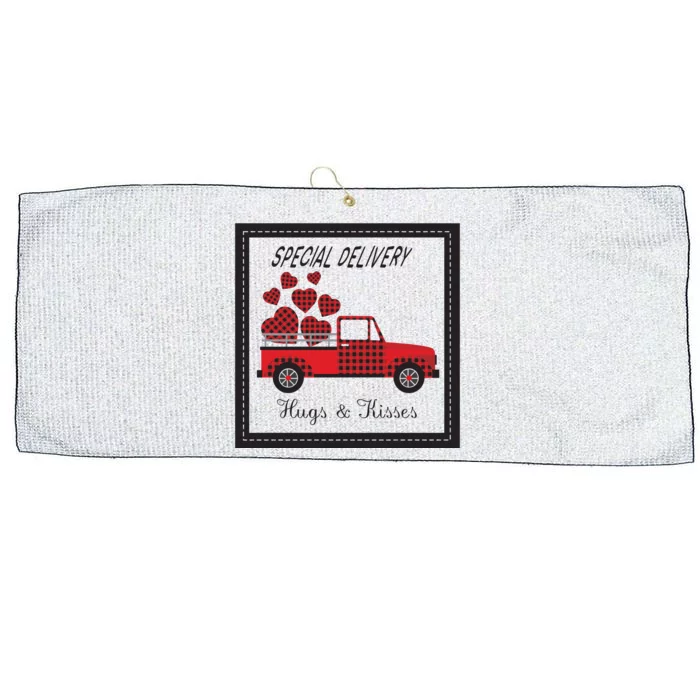 Hugs And Kisses Special Delivery Truck Happy Valentines Day Large Microfiber Waffle Golf Towel