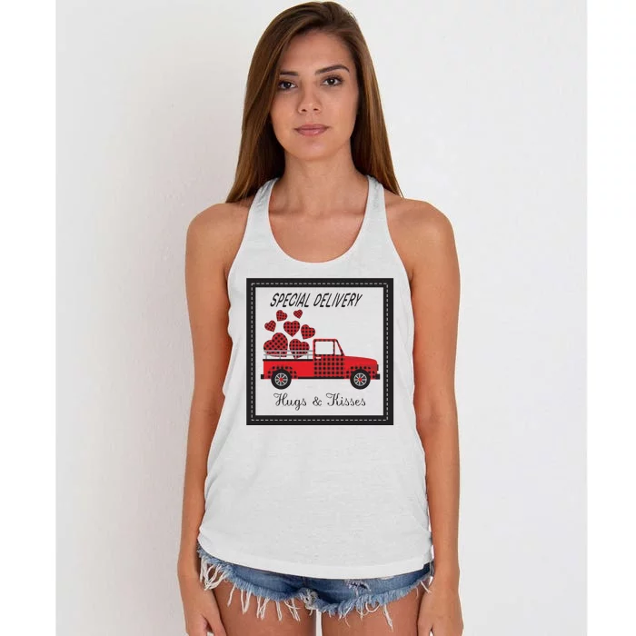 Hugs And Kisses Special Delivery Truck Happy Valentines Day Women's Knotted Racerback Tank