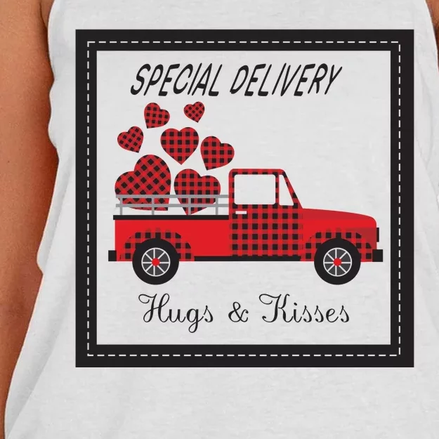 Hugs And Kisses Special Delivery Truck Happy Valentines Day Women's Knotted Racerback Tank