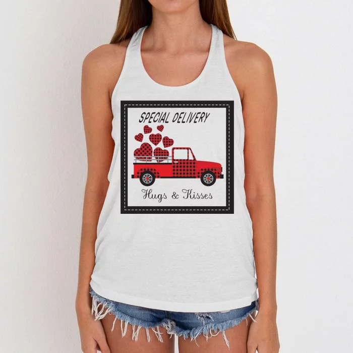 Hugs And Kisses Special Delivery Truck Happy Valentines Day Women's Knotted Racerback Tank