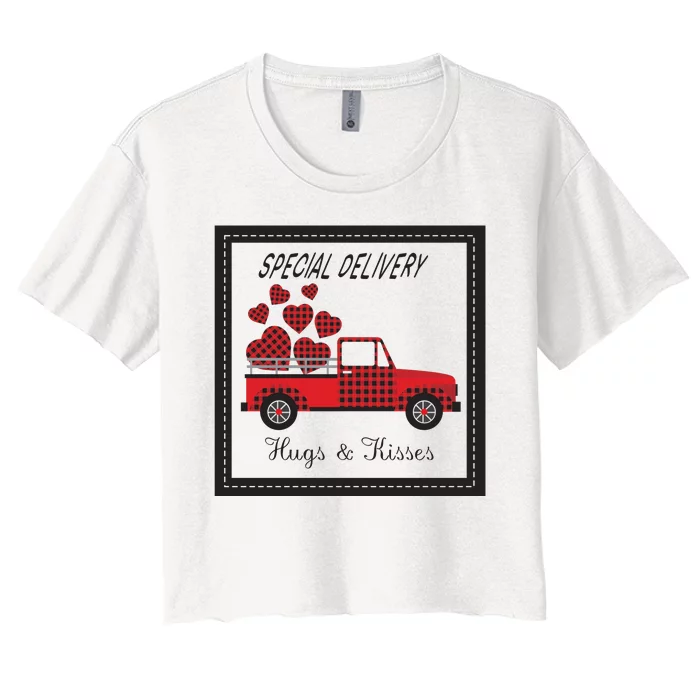 Hugs And Kisses Special Delivery Truck Happy Valentines Day Women's Crop Top Tee